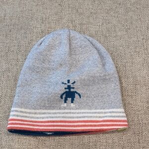 Kids Gray Beanie with Blue and Pink Stripes